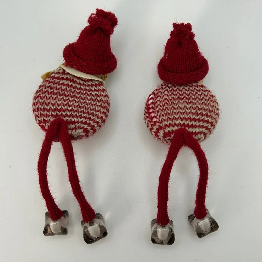 Set of 3 Shelf Sitting Swedish Christmas‎ Gnomes Knit Hanging Legs Beaded Feet